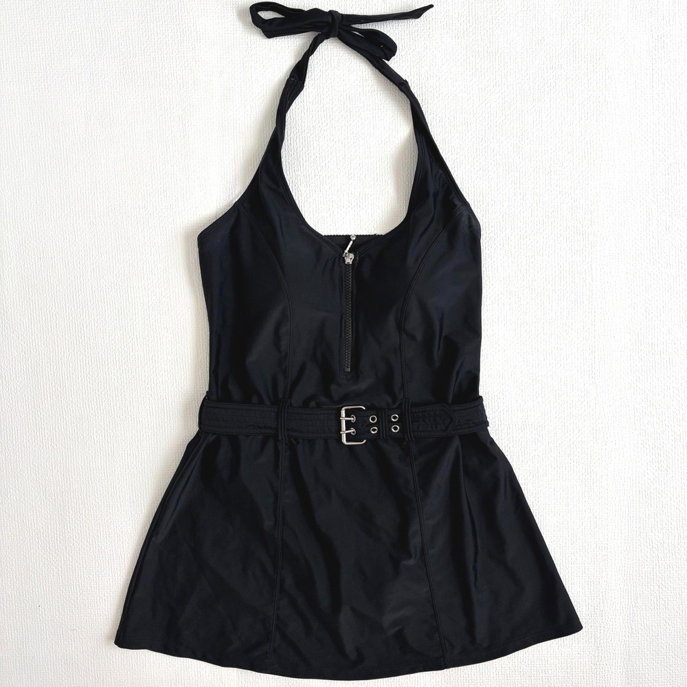Venus Swim Dress Belted Halter One Piece Swimsuit Size 8 Black